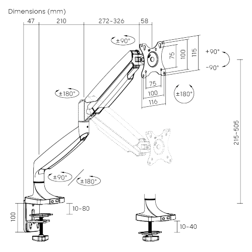 Ergonomic Mechanical Spring Monitor Arm (17"-45") With Clamp