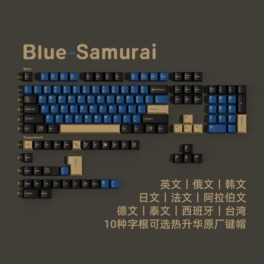 GMK Inspired Blue Samurai Keycaps – Premium PBT Dye-Sub Set (137 Keys)